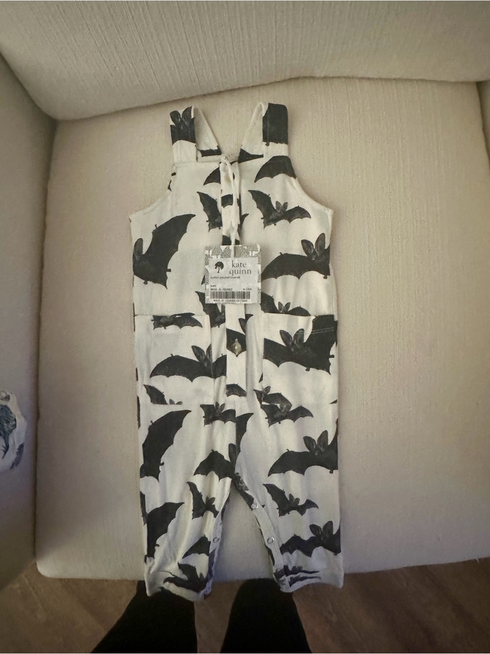 Kate Quinn White Baby Romper with Black Bat Pattern